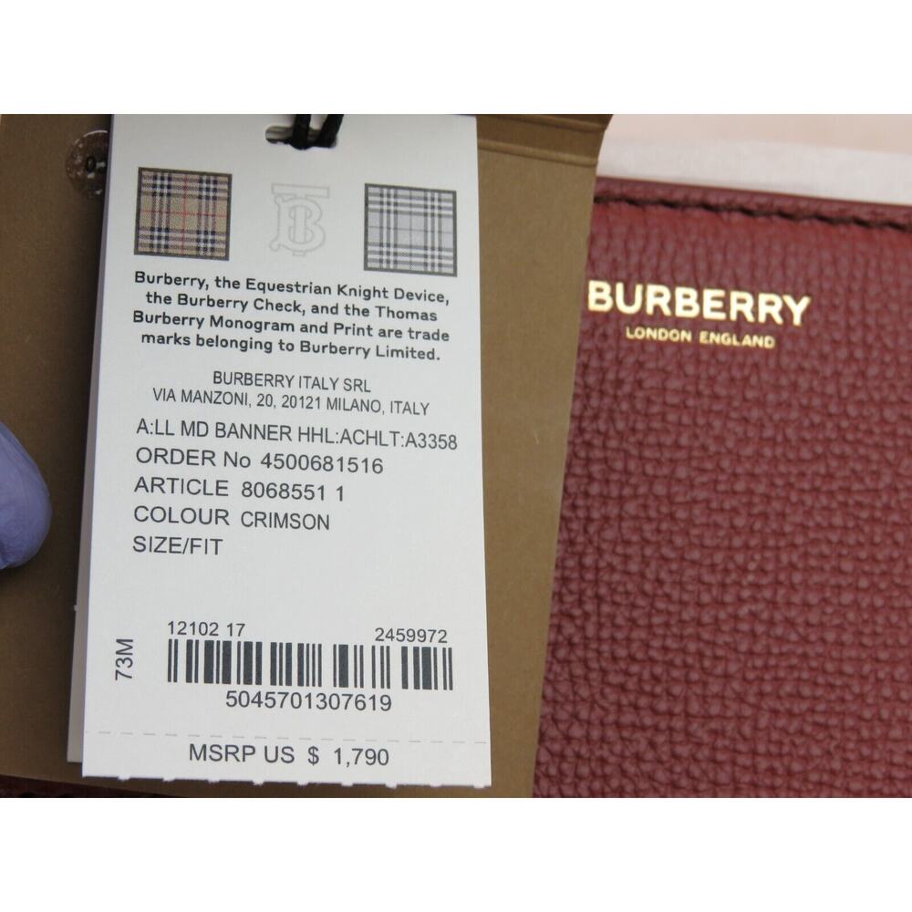 $1790 BURBERRY BANNER BURGUNDY LEATHER CHECK CANVAS SHOULDER MEDIUM TOTE BAG - Picture 15 of 15